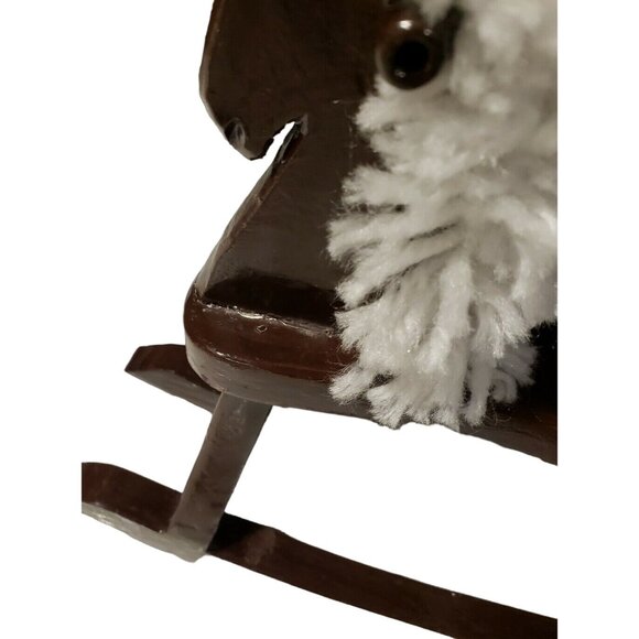 Handcrafted Brown & White Wooden Rocking Horse Toy Decor - Picture 6 of 8